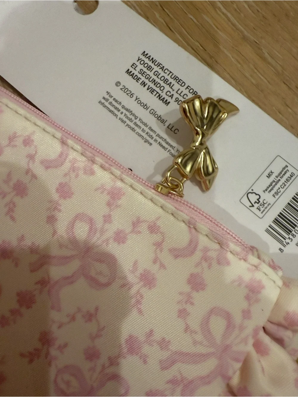 LoveShackFancy x yoobi Ruffle Bow Accessory Pouch in Pale Pink with Bows NWT